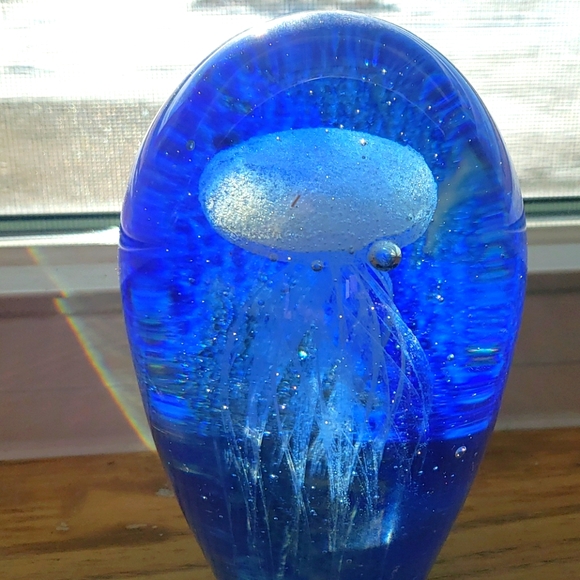 Handmade Glass 6" Jellyfish Paperweight New!